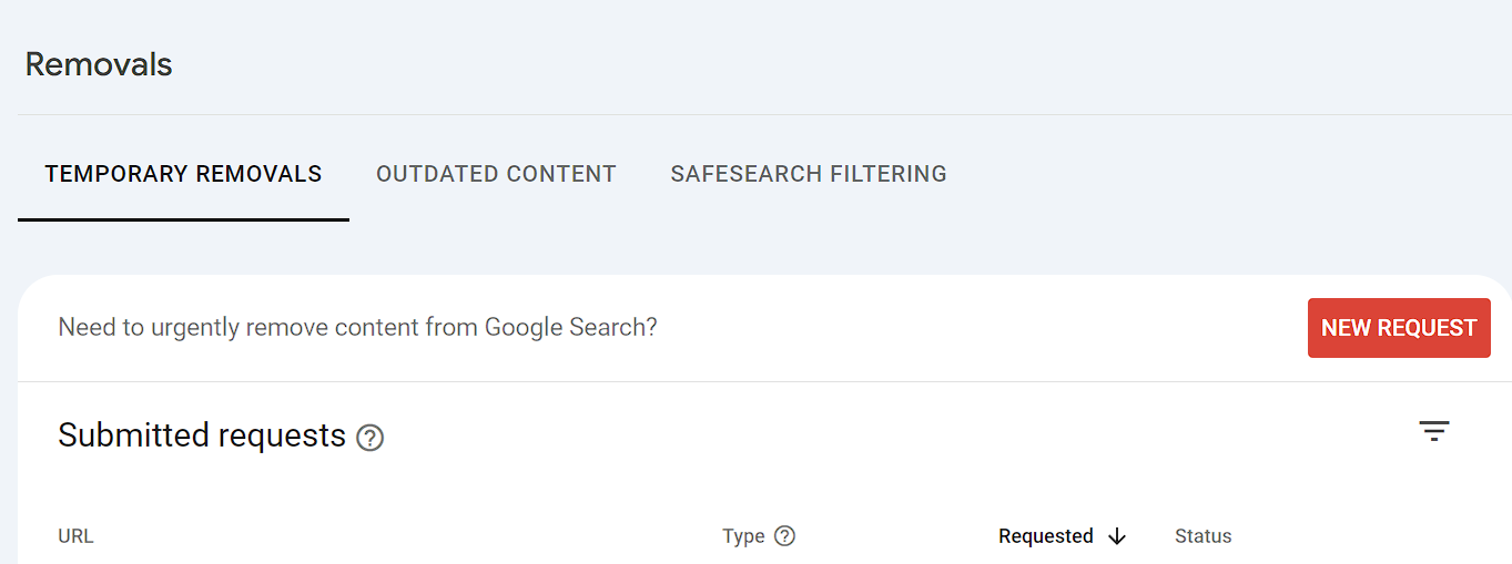 url removal tool GSC